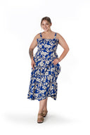 Büyük Beden Çiçek Desenli Kalın Askılı Beli Lastikli Elbise T-80