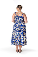 Büyük Beden Çiçek Desenli Kalın Askılı Beli Lastikli Elbise T-80