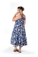 Büyük Beden Çiçek Desenli Kalın Askılı Beli Lastikli Elbise T-80