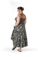 Büyük Beden Çiçek Desenli Kalın Askılı Beli Lastikli Elbise T-81