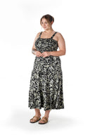 Büyük Beden Çiçek Desenli Kalın Askılı Beli Lastikli Elbise T-81