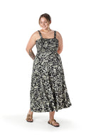 Büyük Beden Çiçek Desenli Kalın Askılı Beli Lastikli Elbise T-81