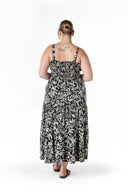 Büyük Beden Çiçek Desenli Kalın Askılı Beli Lastikli Elbise T-81