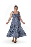 Büyük Beden Çiçek Desenli Kalın Askılı Beli Lastikli Elbise T-84