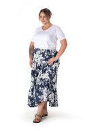 Büyük Beden Çiçek Desenli Beli Listekli Bileli Uzun Etek T-14