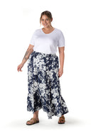 Büyük Beden Çiçek Desenli Beli Listekli Bileli Uzun Etek T-14