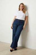 Büyük Beden Likralı Bol Paça Yıkamalı Yüksek Bel Jean 702