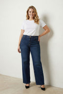 Büyük Beden Likralı Bol Paça Yıkamalı Yüksek Bel Jean 702