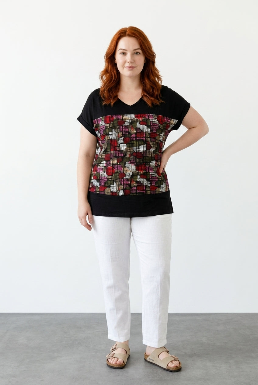V Yaka Renk Bloklu T-shirt