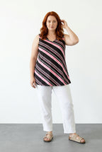 Çizgili Kolsuz T-shirt