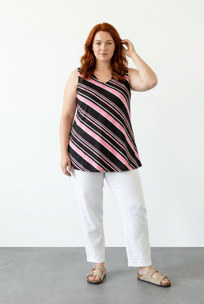 Çizgili Kolsuz T-shirt