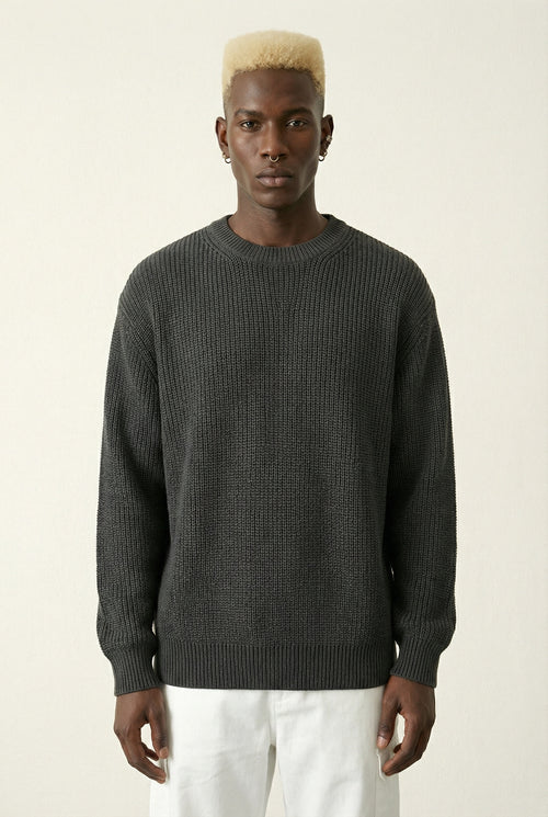 %100 Pamuk Loose Fit Saç Örgü Erkek Kazak