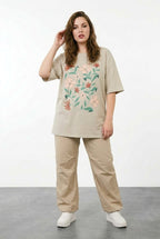 Çiçek Baskılı Oversize T-shirt