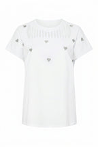 Önü Kesikli Kalp Desenli T-shirt