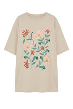 Çiçek Baskılı Oversize T-shirt