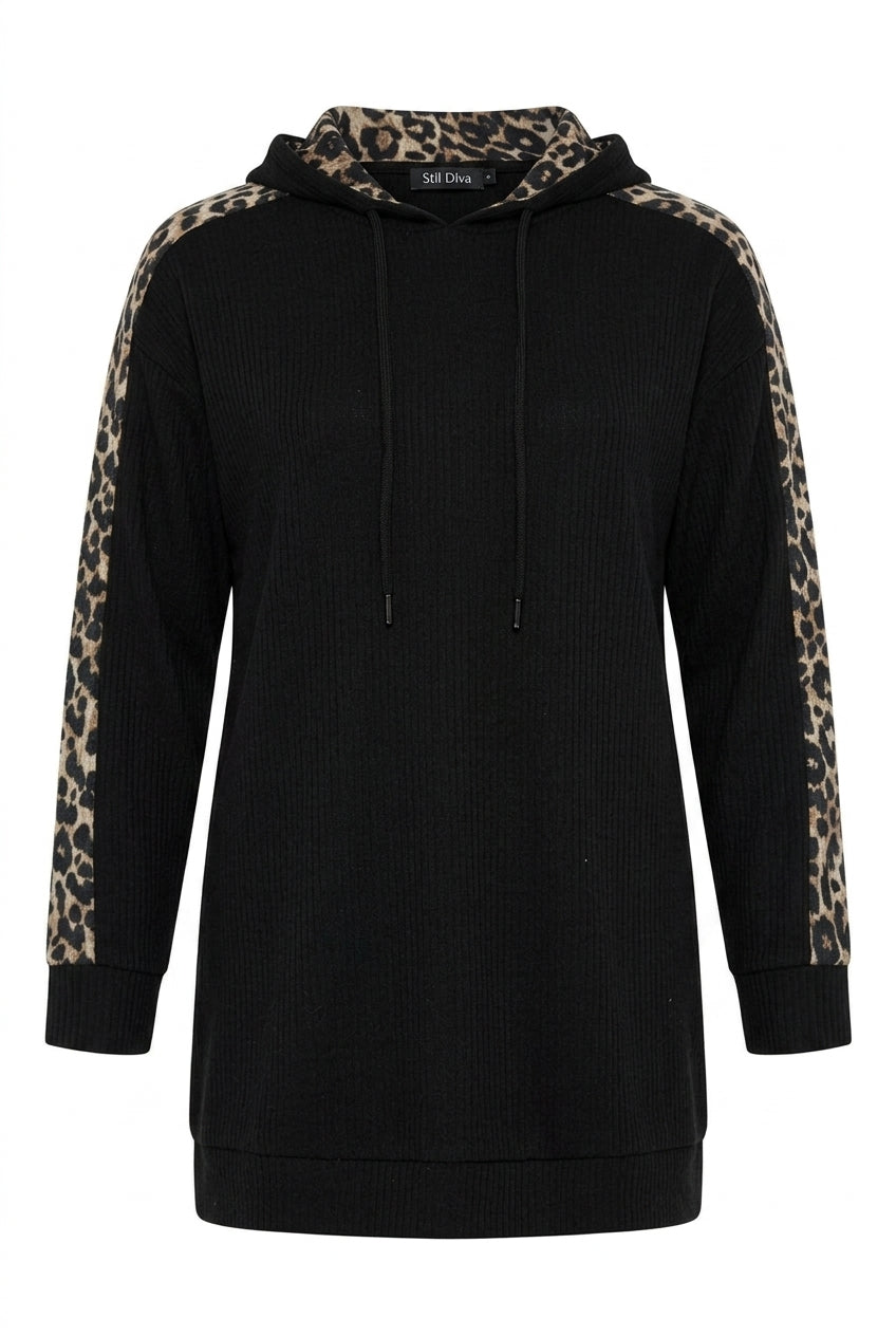 Leopar Desenli Kapüşonlu Sweatshirt