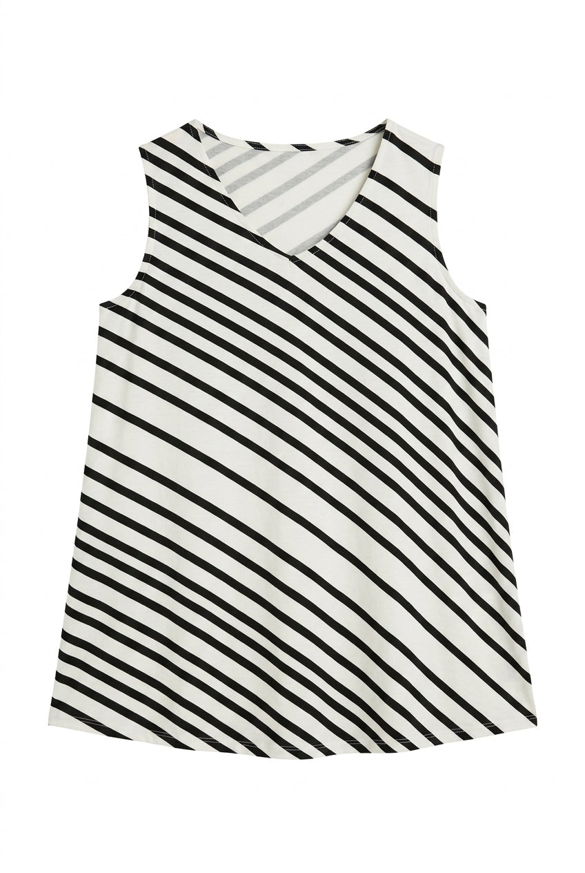 Çizgili Kolsuz T-shirt