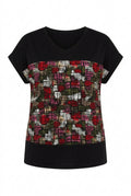 V Yaka Renk Bloklu T-shirt