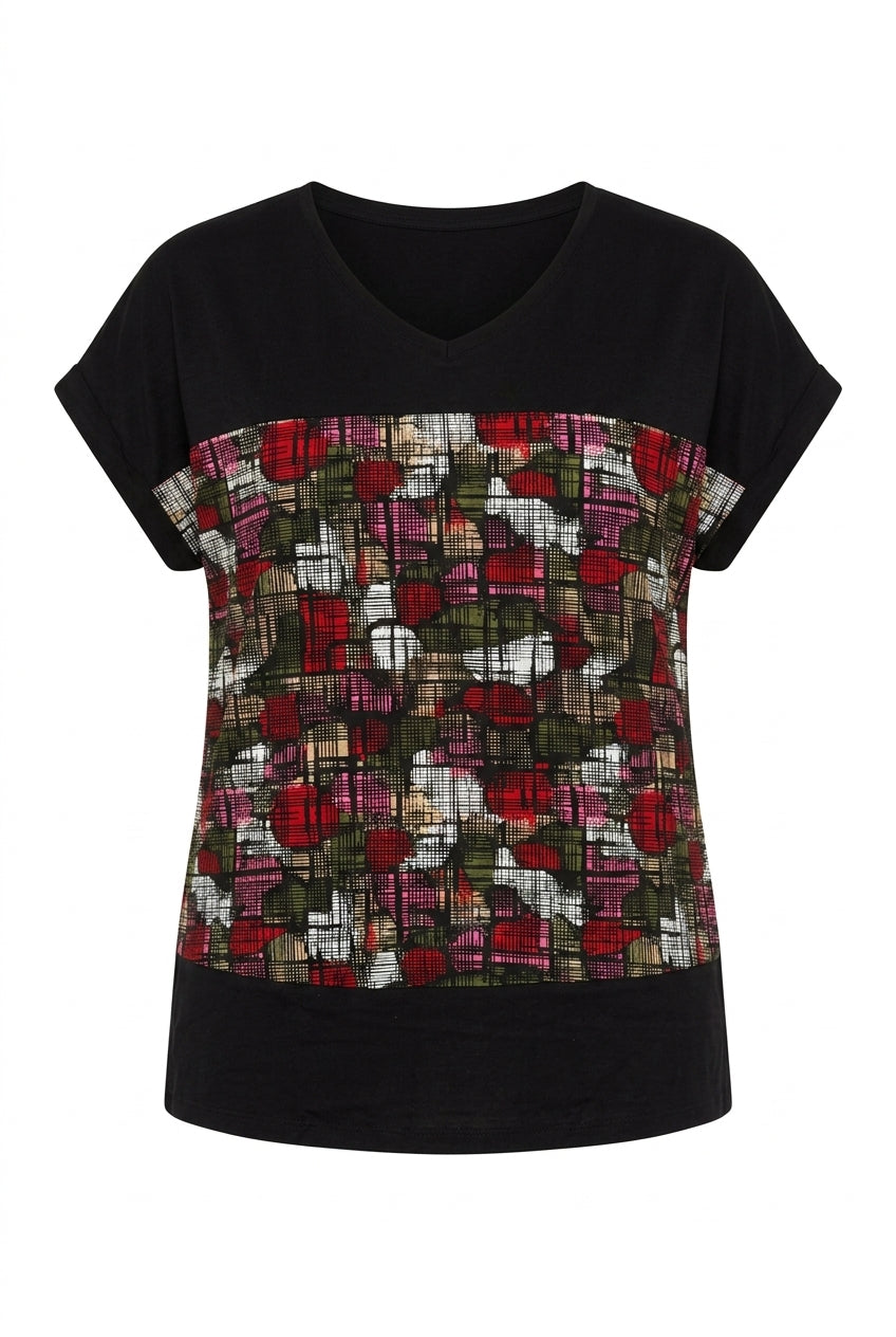 V Yaka Renk Bloklu T-shirt