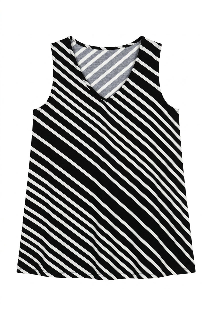 Çizgili Kolsuz T-shirt