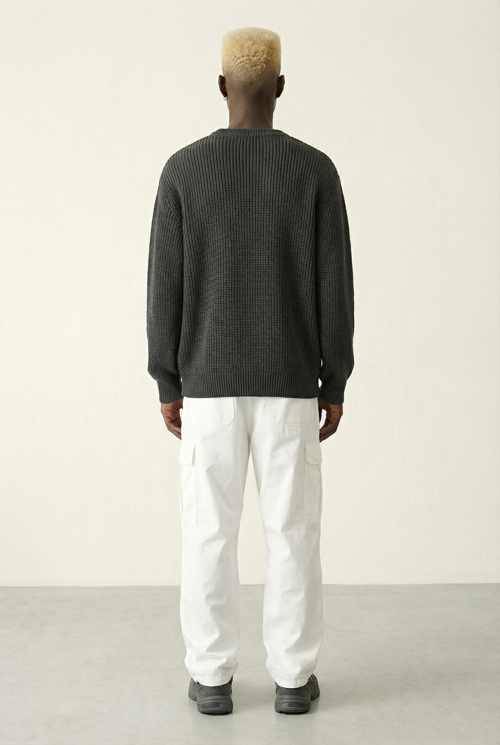 %100 Pamuk Loose Fit Saç Örgü Erkek Kazak