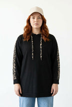 Leopar Desenli Kapüşonlu Sweatshirt