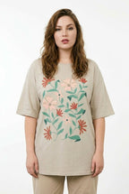 Çiçek Baskılı Oversize T-shirt
