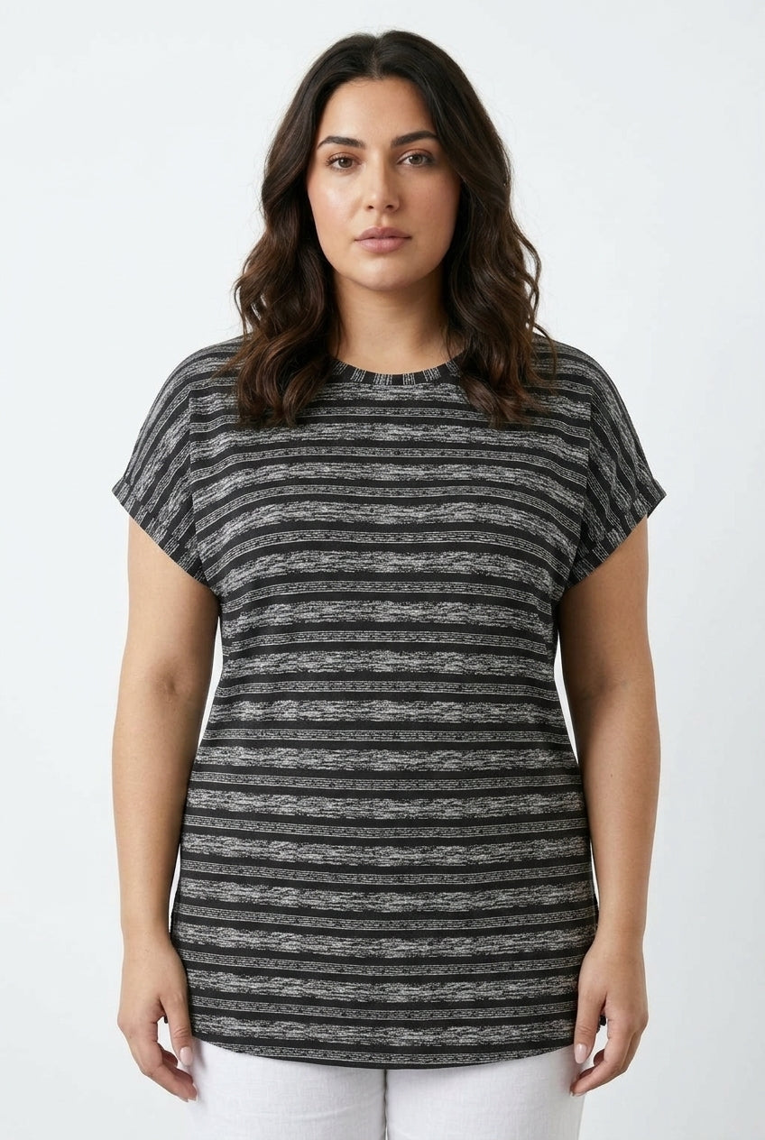 Çizgili Yırtmaçlı T-shirt