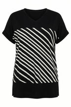 Yırtmaçlı Çizgili Bol Kalıp T-shirt