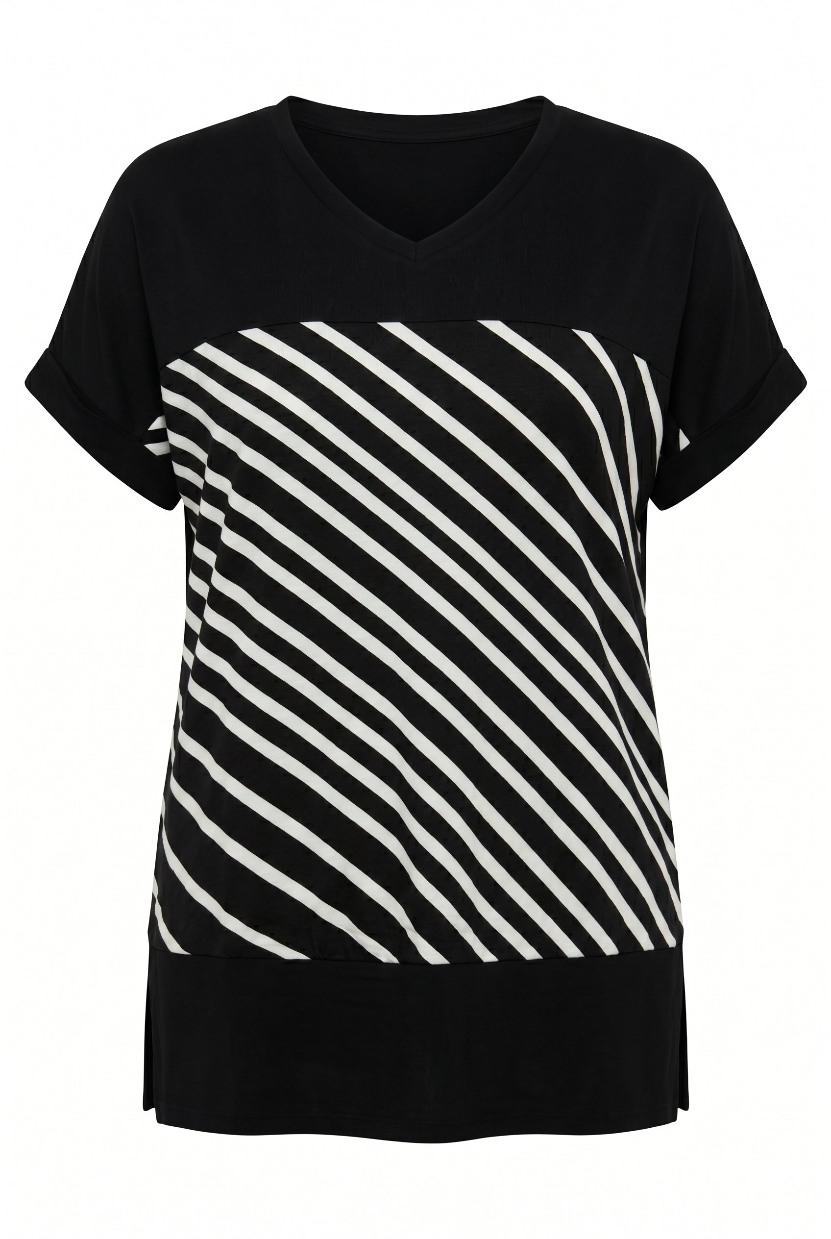 Yırtmaçlı Çizgili Bol Kalıp T-shirt