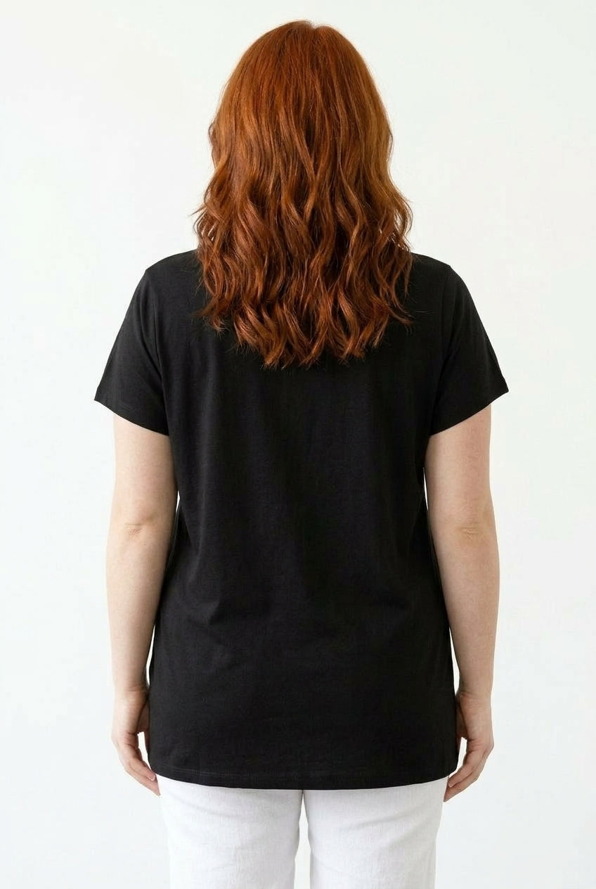 Önü Kesikli Baskılı T-shirt