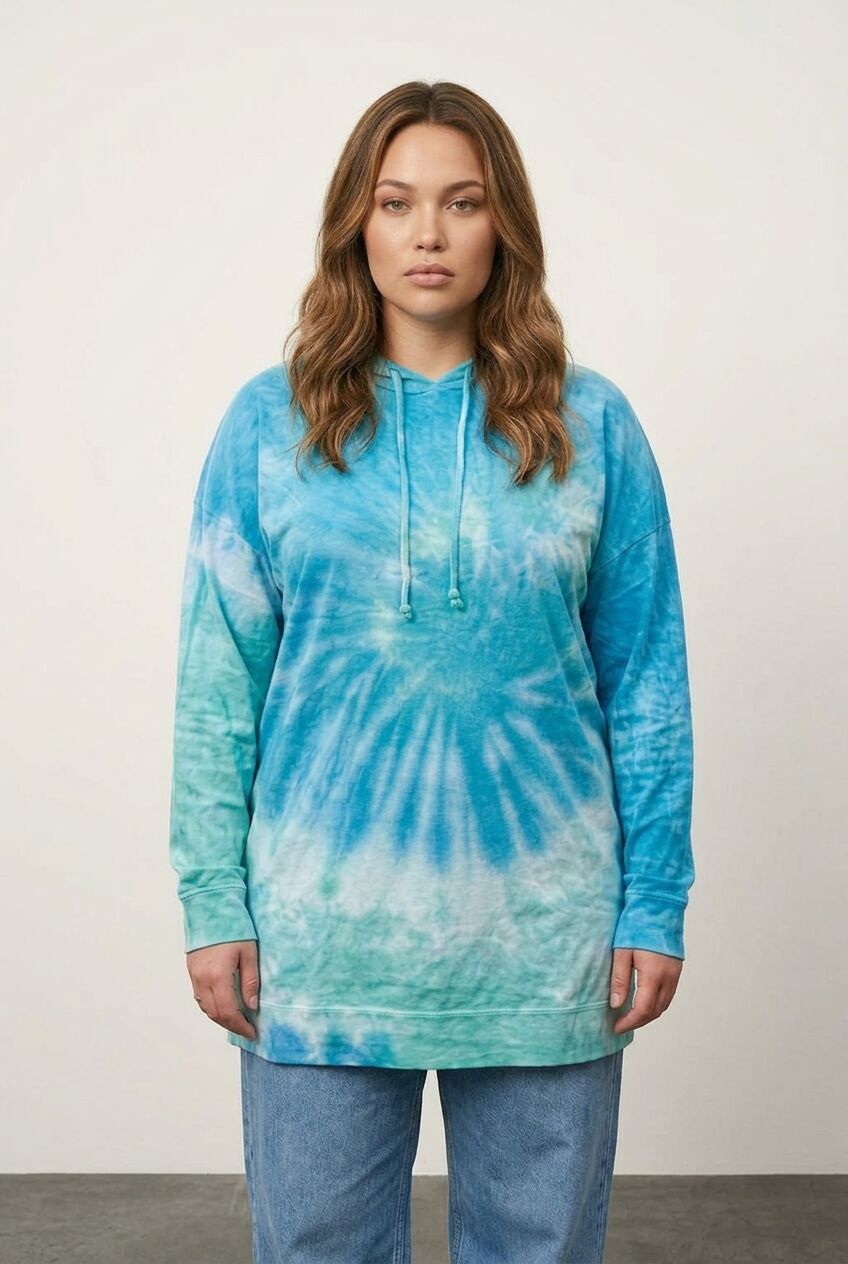 Kapüşonlu Uzun Kollu İnce Kumaşlı Batik Desenli Sweatshirt 173486