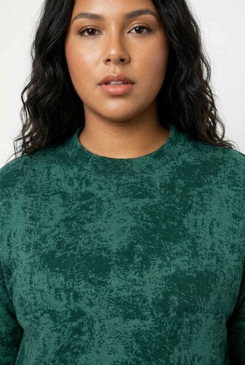 Yeşil desenli büyük beden kadın sweatshirt ön çekim