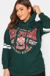 Büyük Beden Kolları Şeritli Kapüşonlu Uzun Kollu Sweatshirt 301945