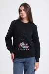 Friends Baskılı Taş İşlemeli Uzun Kollu Bisiklet Yaka Sweatshirt 12165313