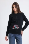 Friends Baskılı Taş İşlemeli Uzun Kollu Bisiklet Yaka Sweatshirt 12165313