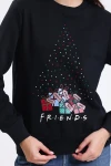 Friends Baskılı Taş İşlemeli Uzun Kollu Bisiklet Yaka Sweatshirt 12165313