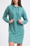 Kapüşonlu İpli Uzun Kollu Mini Boy Sweat Elbise