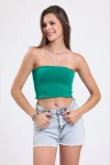 Straplez Kesim Normal Kalıp Esnek Kumaş Crop Bluz