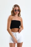 Straplez Kesim Normal Kalıp Esnek Kumaş Crop Bluz