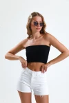 Straplez Kesim Normal Kalıp Esnek Kumaş Crop Bluz