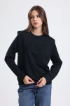 Vatkalı Kabartma Yazı Detaylı Uzun Kollu Bisiklet Yaka Sweatshirt