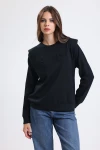 Vatkalı Kabartma Yazı Detaylı Uzun Kollu Bisiklet Yaka Sweatshirt