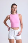 Bisiklet Yaka Kolsuz Crop Bluz VLMB-1248