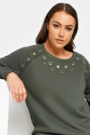 Büyük Beden Bisiklet Yaka Kuşgözü Detaylı Uzun Kollu Sweatshirt 302831