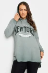 Büyük Beden Uzun Kollu Arkası Uzun Baskılı Yıkamalı Kapüşonlu Sweatshirt 302683