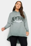 Büyük Beden Uzun Kollu Arkası Uzun Baskılı Yıkamalı Kapüşonlu Sweatshirt 302683