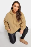 Büyük Beden Uzun Kollu Kapüşonlu Cepli Peluş Sweatshirt 302840