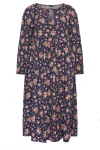 Büyük Beden Yakası Bağlama Detaylı Uzun Kollu Çiçek Desenli Elbise 137781