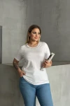 Büyük Beden Bisiklet Yaka Yakası Taş Detaylı Basic T-shirt SD-1064